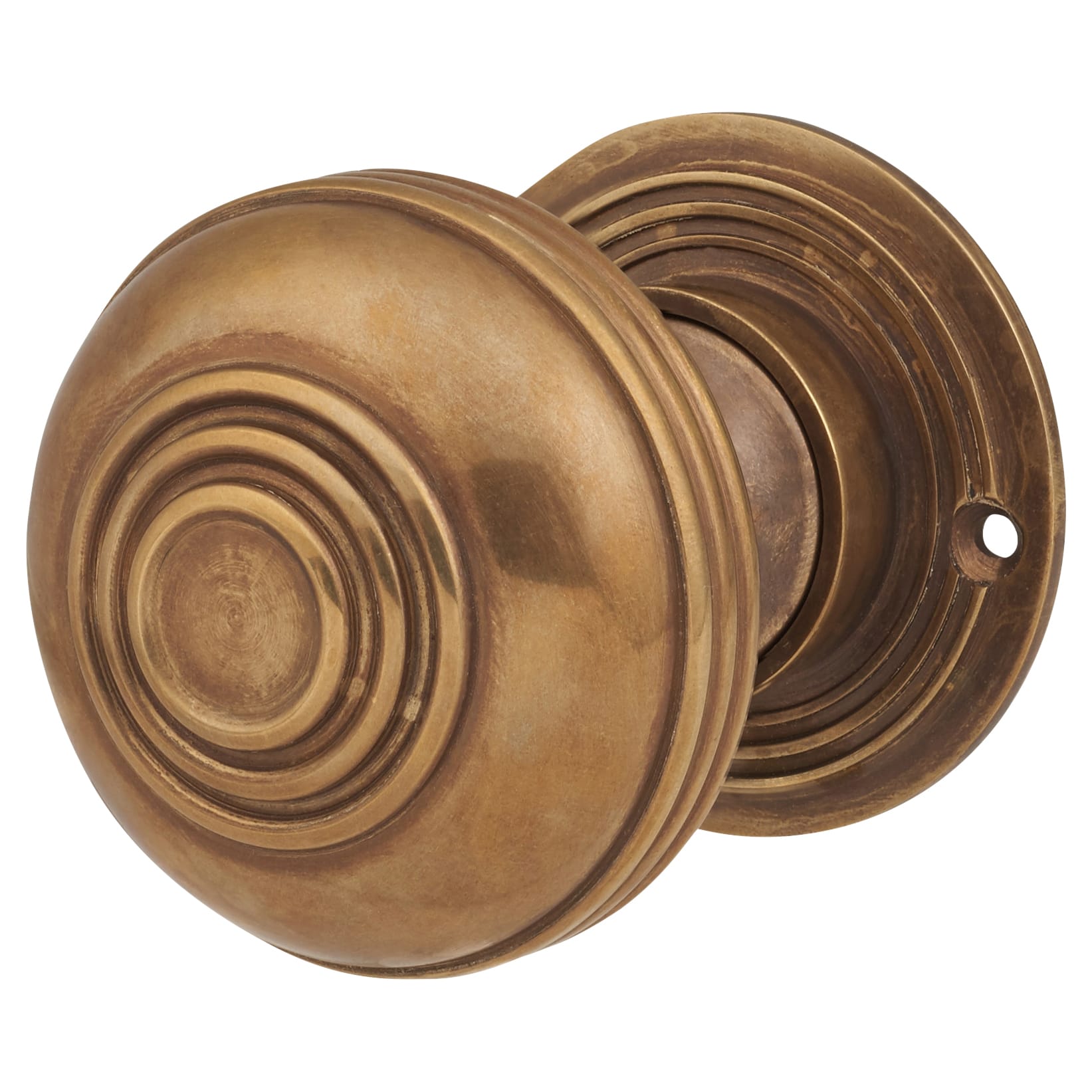 Aged Brass Georgian Ringed Mortice/Rim Door Knob - 65mm Rose Diameter