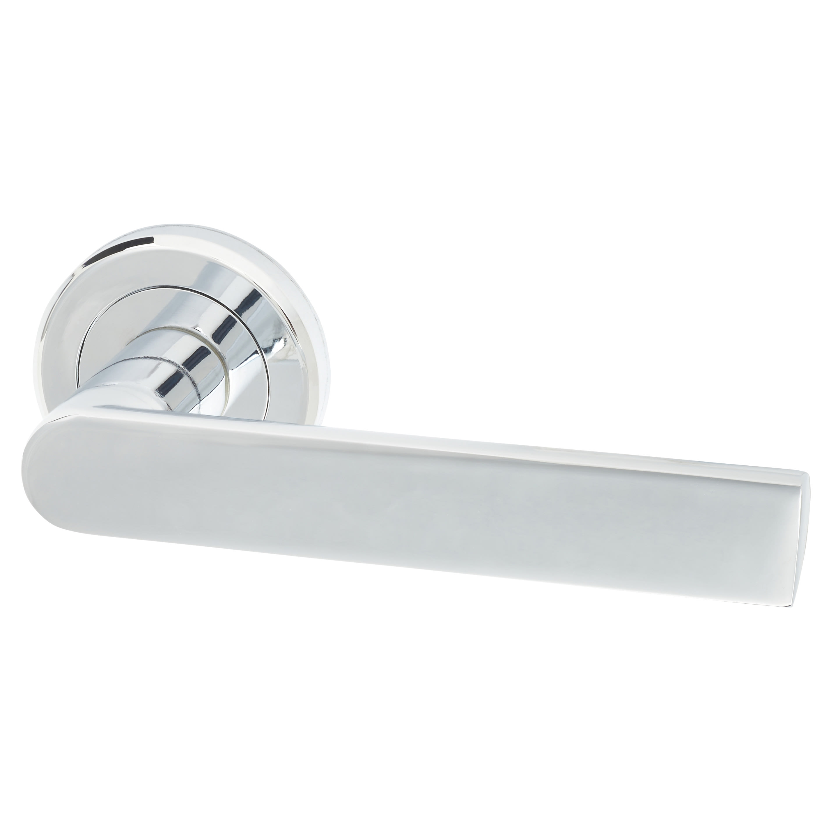 Brass Polished Chrome Door Handles on Round Rose - Edge Range