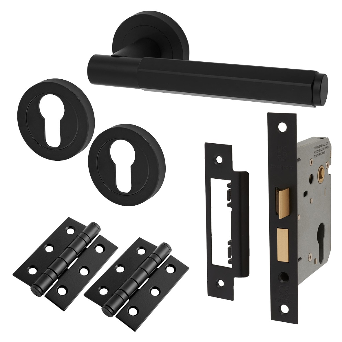 Matt Black Hexagonal Euro Lock Door Handles on Rose Pack - Juno Range