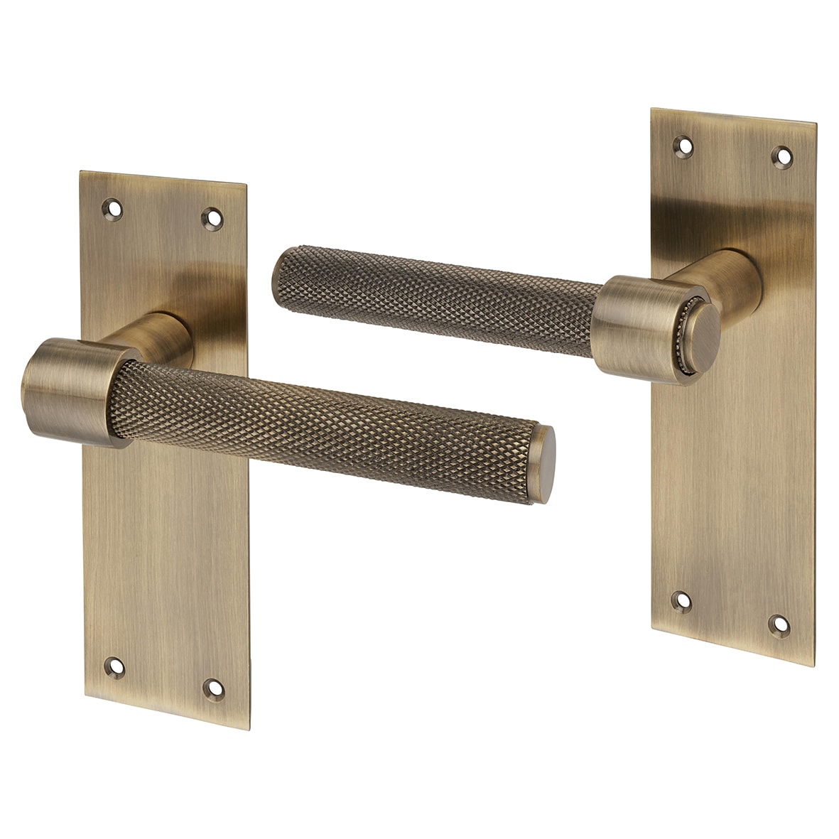 Antique Brass Knurled Latch Door Handles - Loxley Range - 150 x 50mm