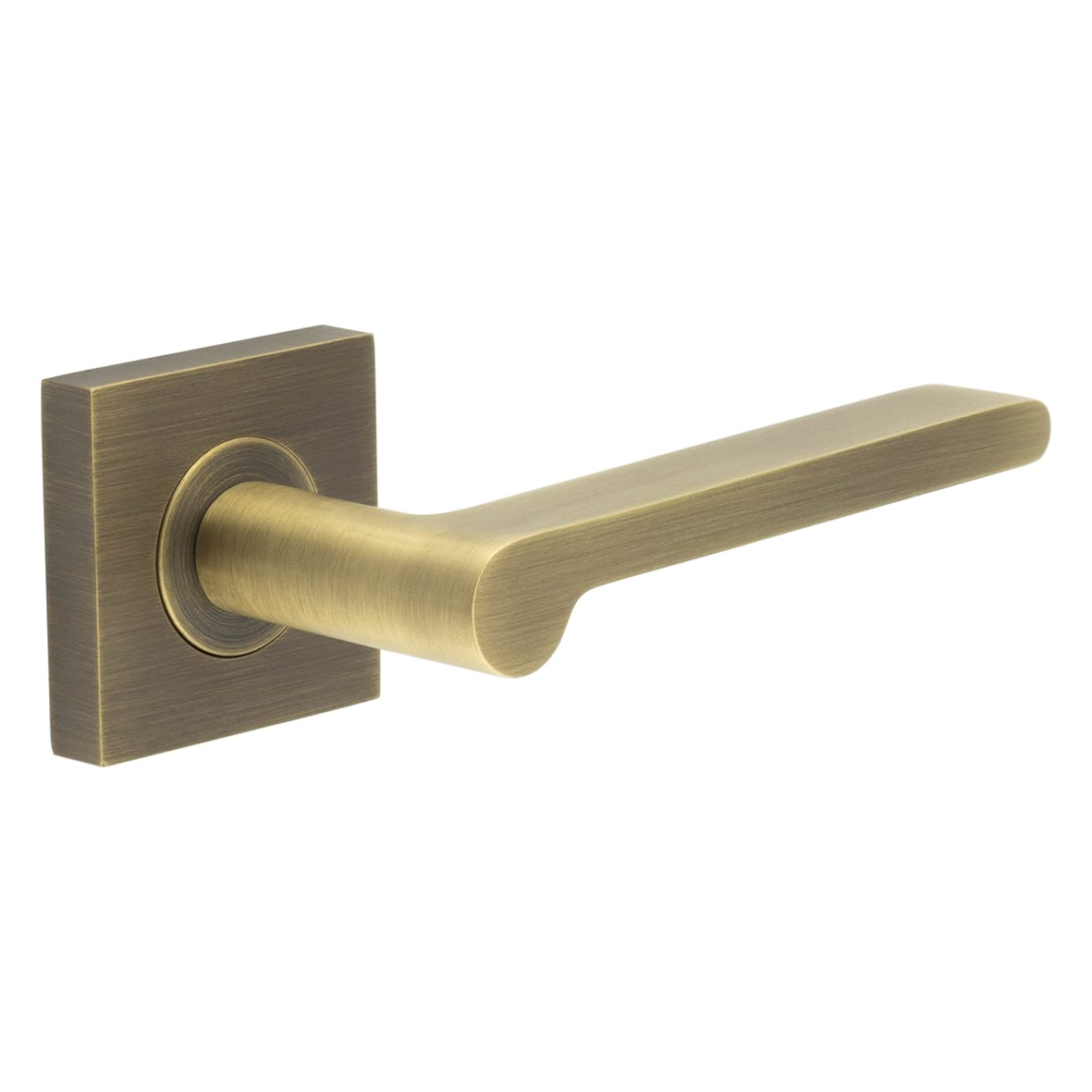 Antique Brass Fire Rated Door Handles on Square Rose - Fitzrovia Range