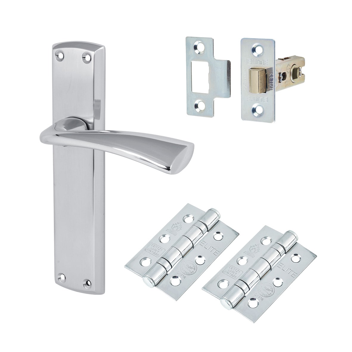 Satin/Polished Chrome Latch Door Handles Pack - Taranto Range