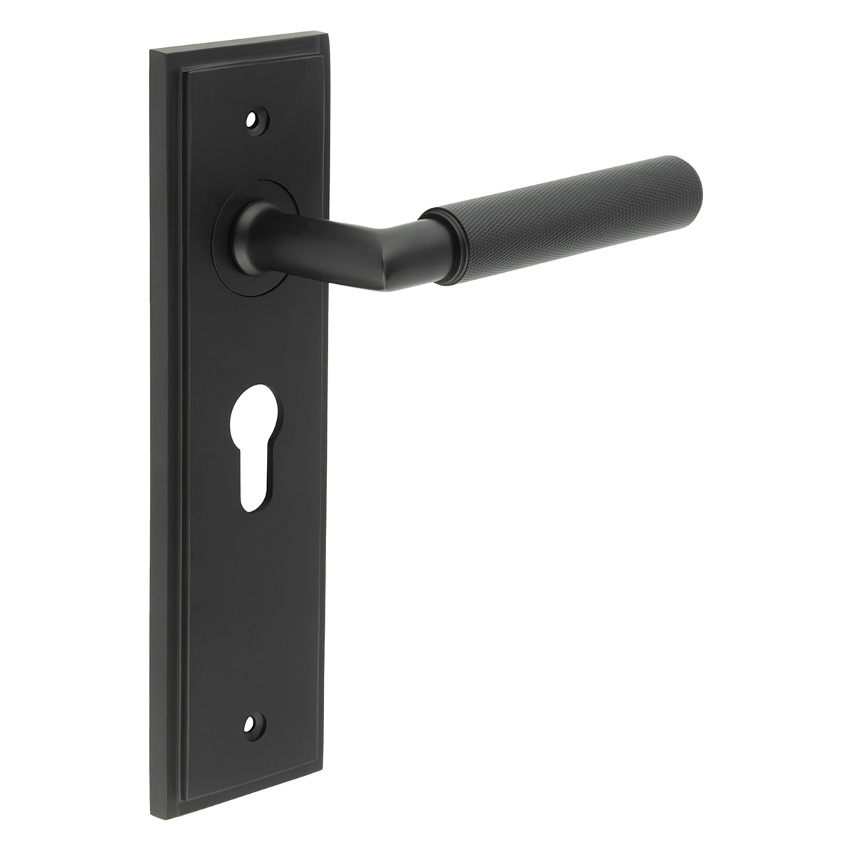 Black Fire Rated Euro Lock Door Handles - Piccadilly - 200 x 55mm