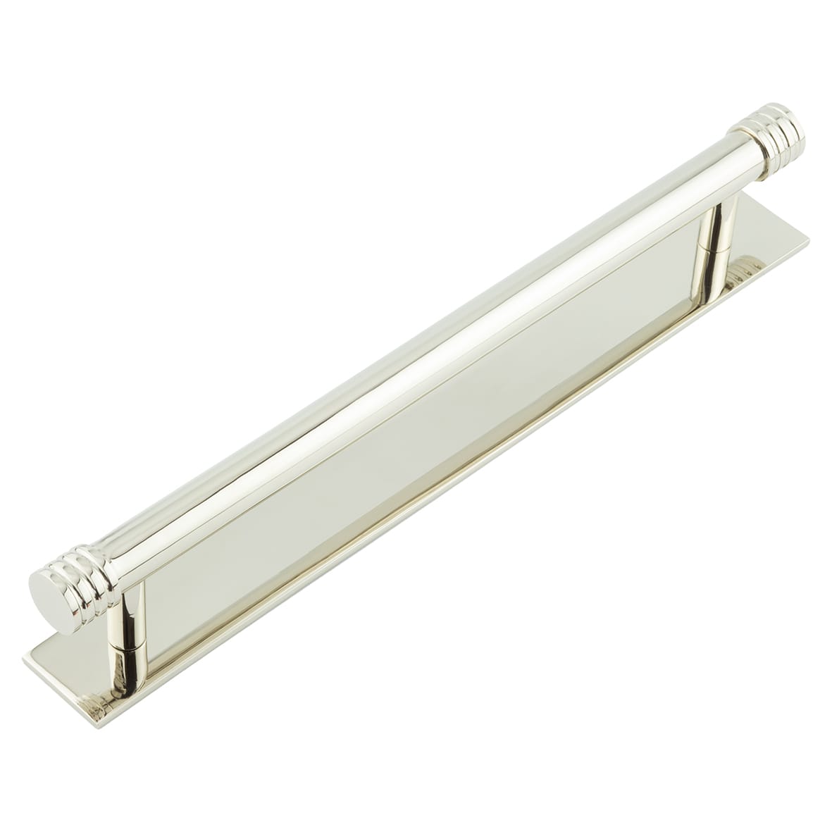 Sturt 15mm Reeded T-Bar Cabinet Pull Handle on Plain Backplate - 224mm c/c - Polished Nickel