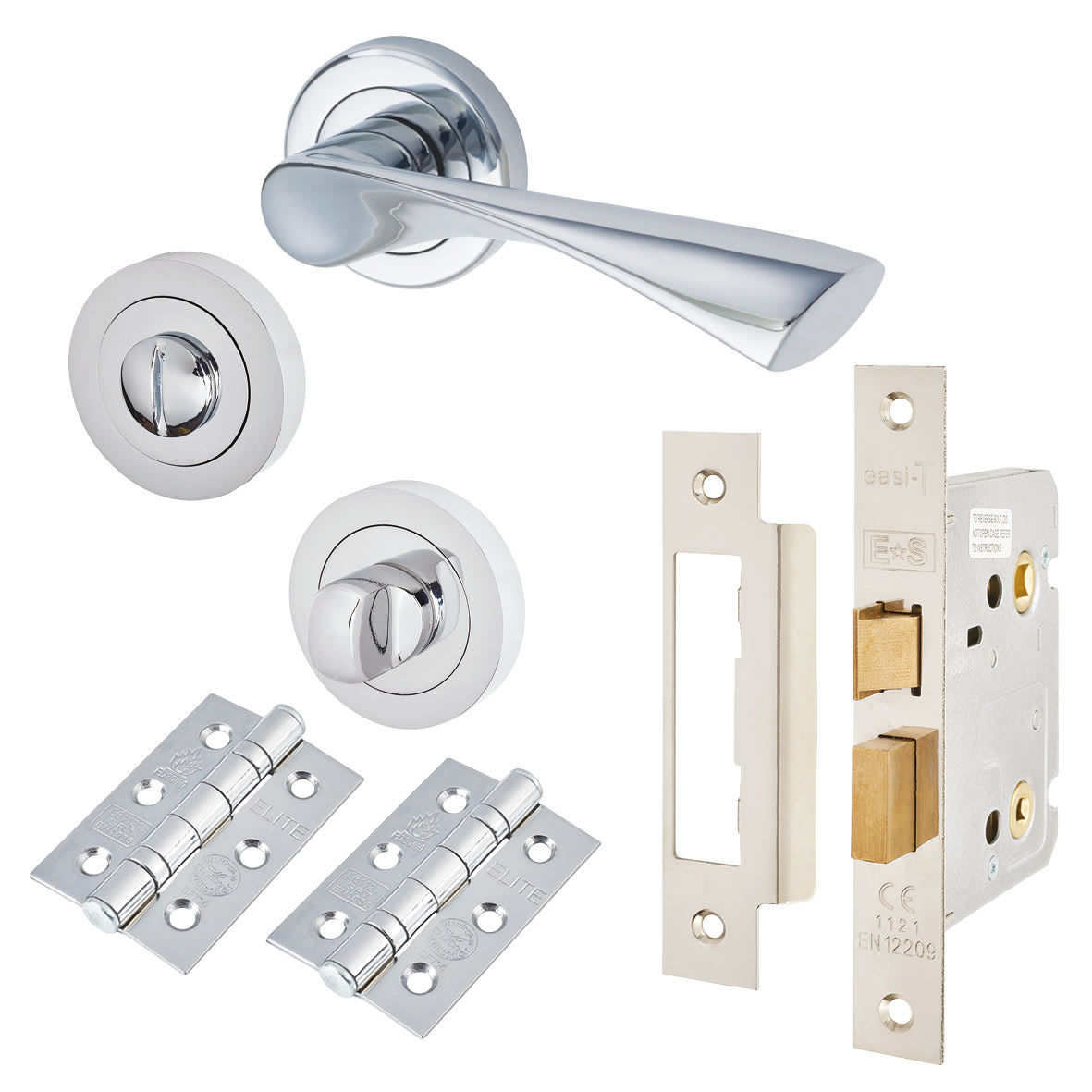 Polished Chrome Bathroom Lock Door Handle on Rose Pack - Knightsbridge Range