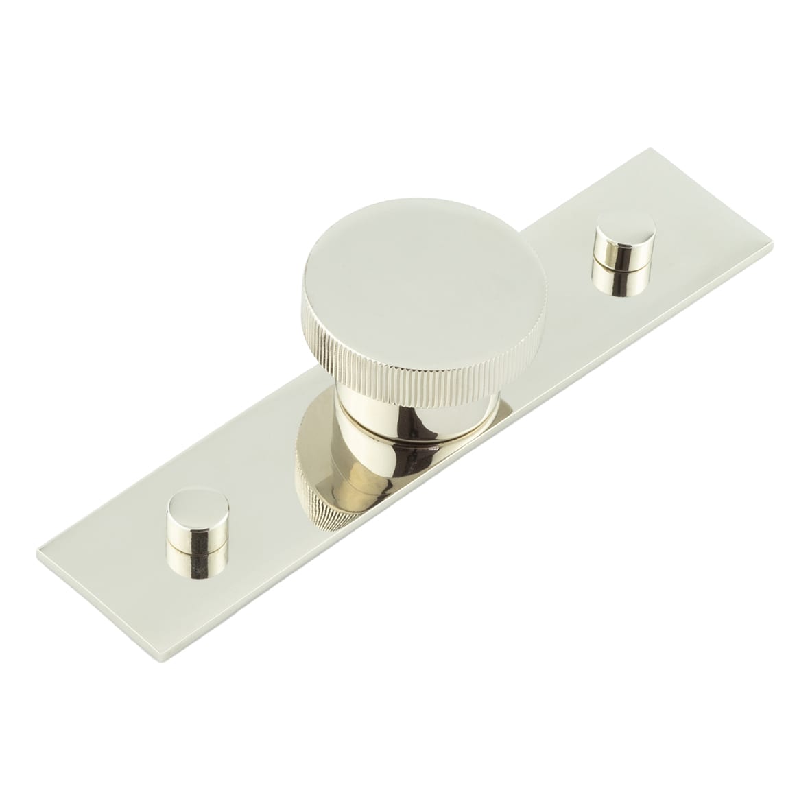 Thaxted Lines Round Cabinet Knob on Plain Backplate - 40mm Diameter - Polished Nickel