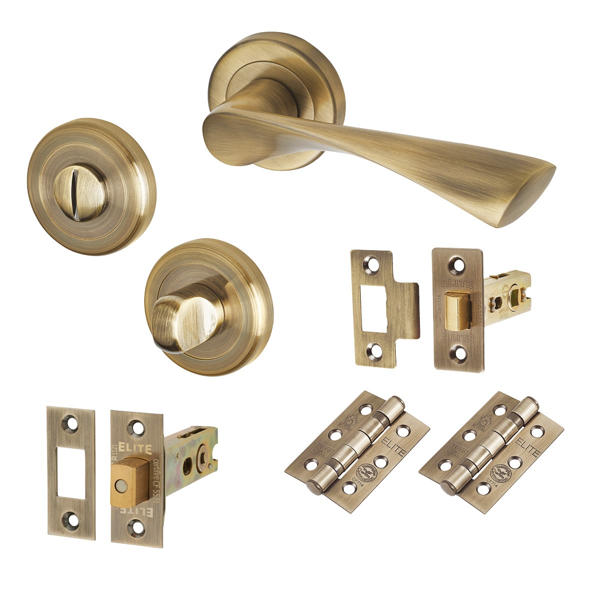 Antique Brass Bathroom Deadbolt Lock Door Handles on Rose Pack - Knightsbridge Range