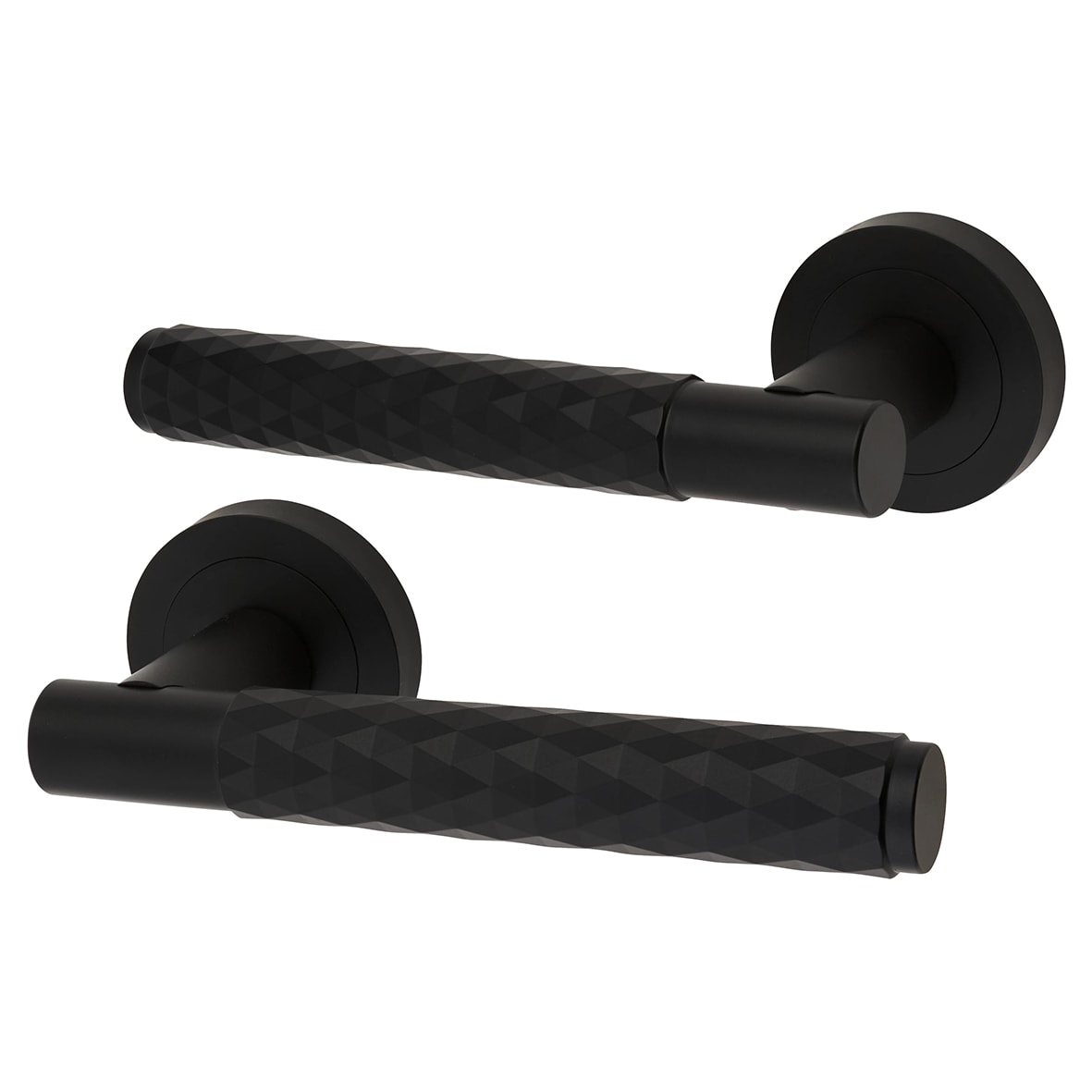 Matt Black Diamond Door Handles on Round Rose - Luna Range