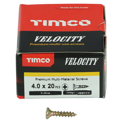 Velocity Pozi Countersunk Wood Screws - 4.0 x 20mm - Yellow Zinc - Pack of 200