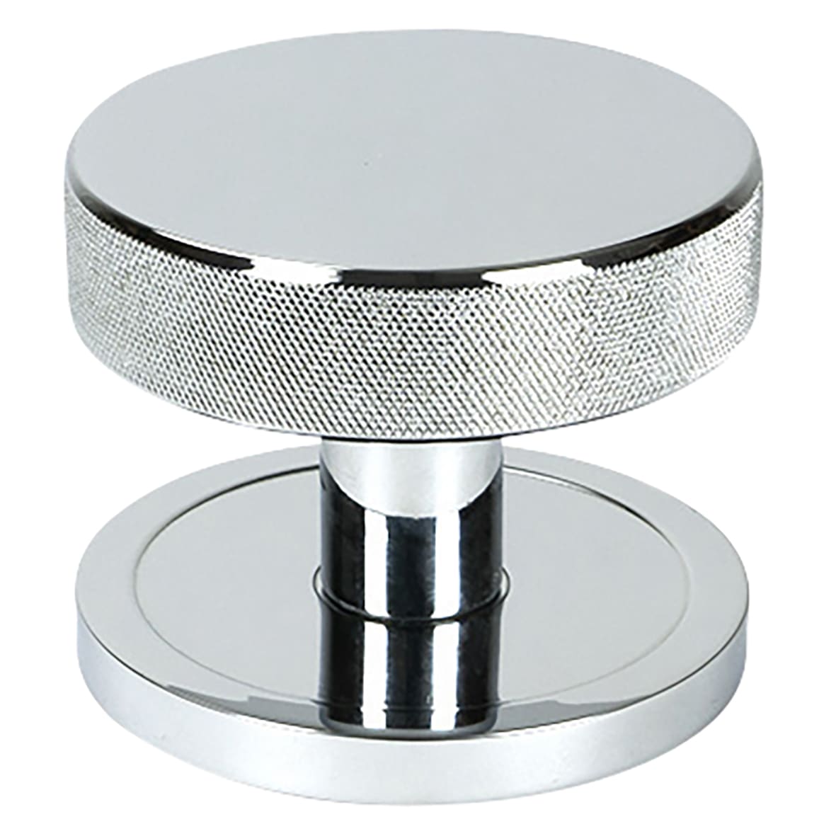 Brompton Polished Chrome Round Knurled Centre Door Knob - 90mm Rose Diameter