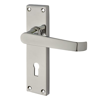 Polished Chrome Budget Straight Keyhole Lock Door Handles - Mia Range - 153 x 42mm