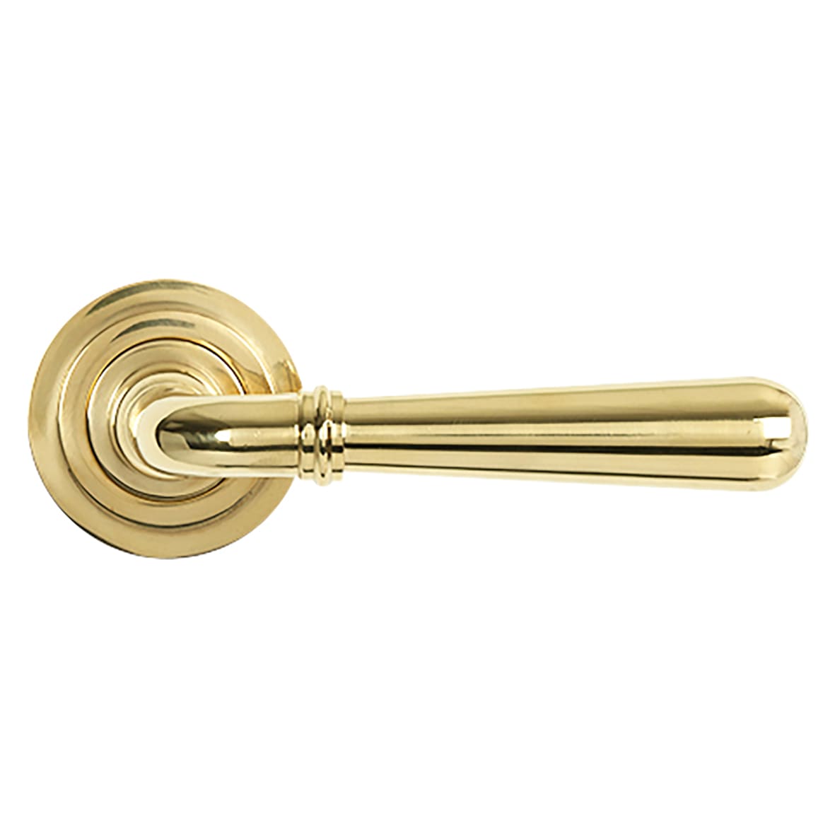 Polished Brass Door Handles on Round Art Deco Rose - Newbury Range