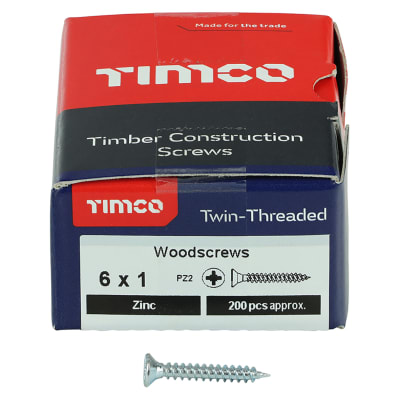 Twin Threaded Pozi Countersunk Wood Screws - 6 x 1" - Zinc Plated - Pack of 200
