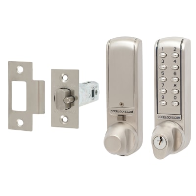Digital Push Button Code Lock and Latch with Key Override - Brushed Steel