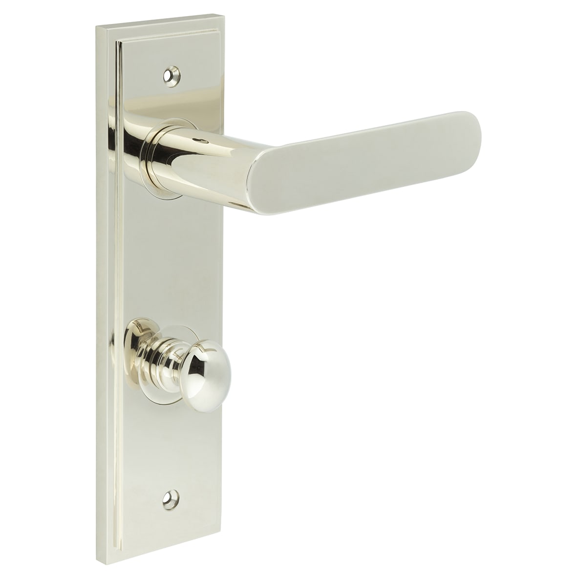 Polished Nickel Fire Rated DIN Bathroom Door Handles - Kensington - Inner 1 - 200 x 55mm