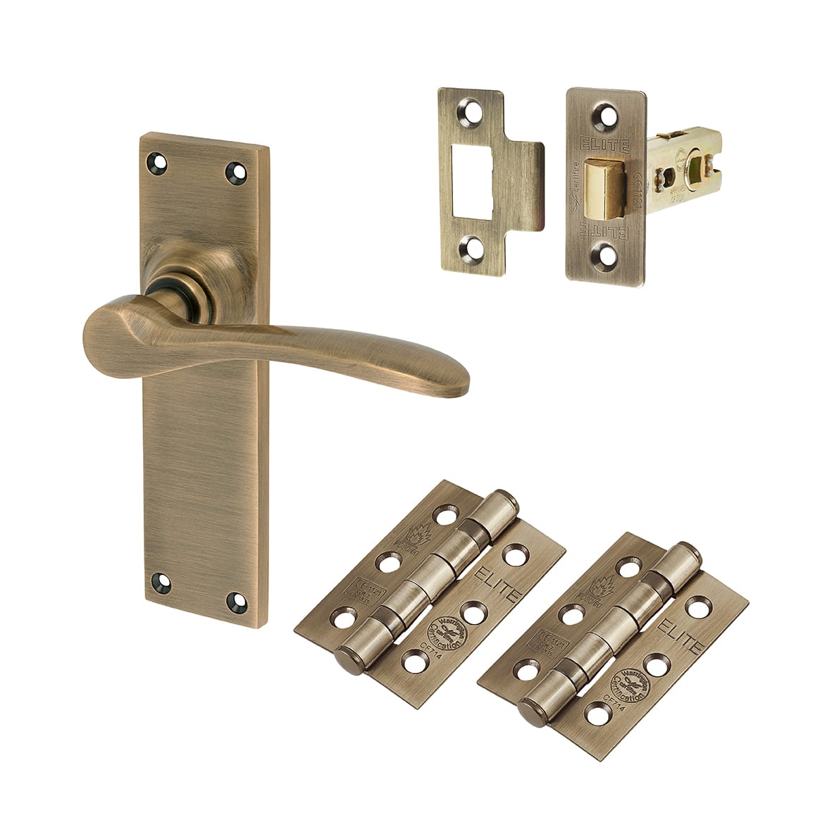 Antique Brass Latch Door Handles Pack - Buckingham Range