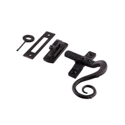 Locking Mortice & Hook Plate Casement Window Fastener - Right Hand - Antique Black Iron