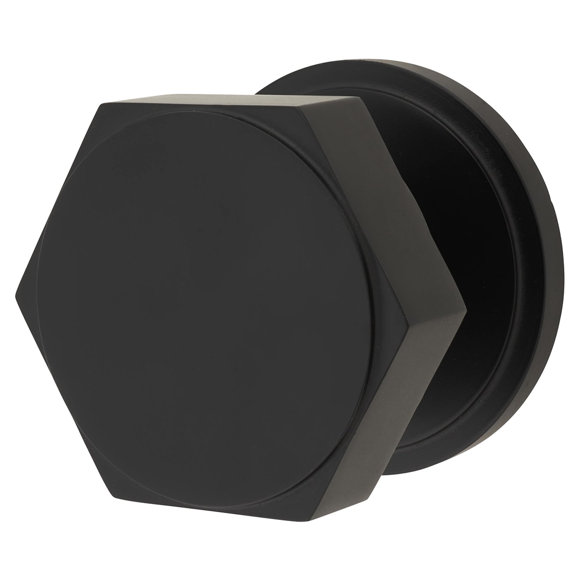 Matt Black Hexagonal Centre Door Knob - 80mm Rose Diameter