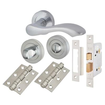 Satin Chrome Scroll Bathroom Lock Door Handles on Rose Pack - Scarlett Range