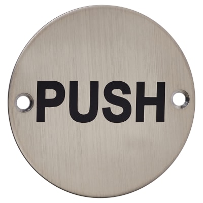 Push Door Sign - 75mm Diameter - Satin Stainless Steel