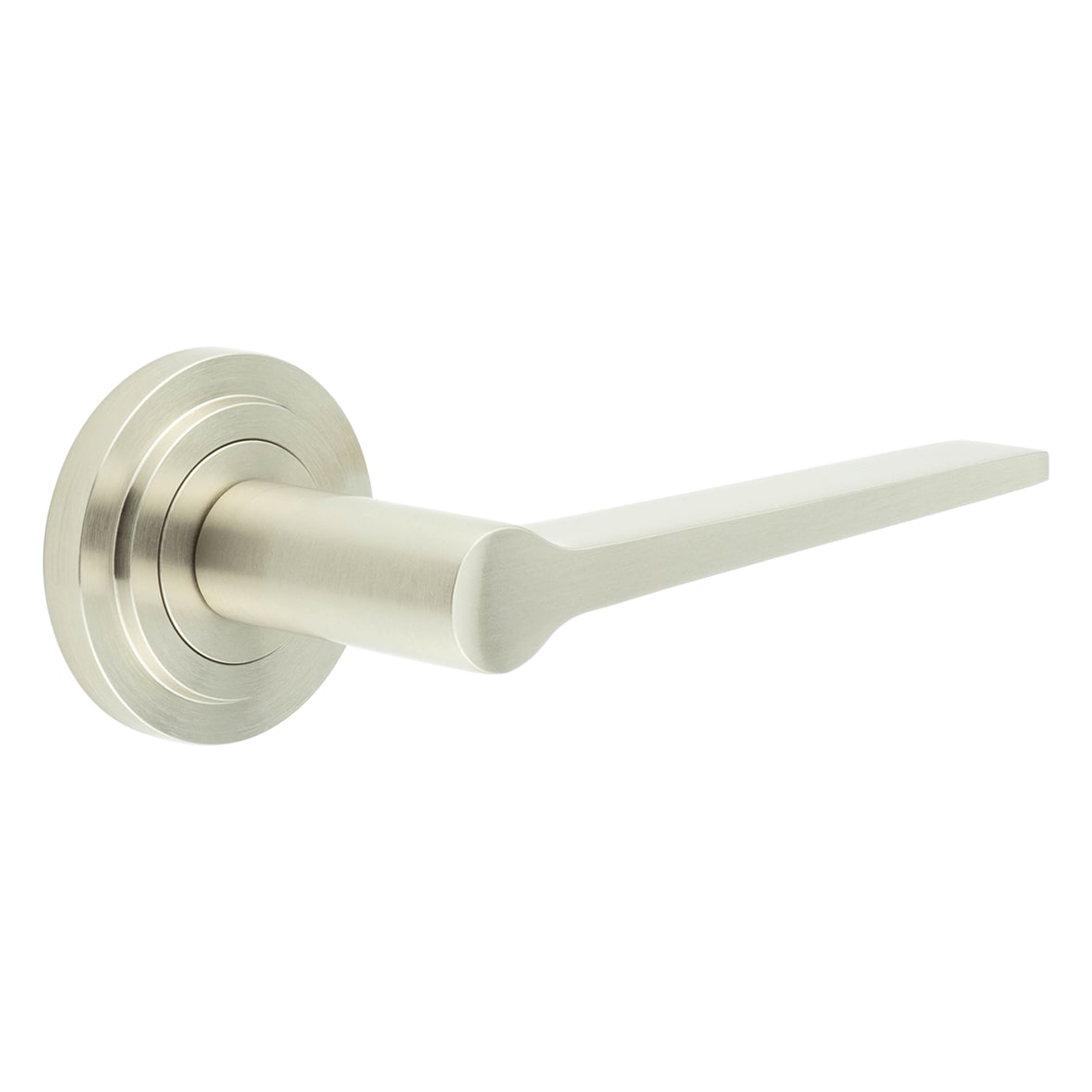 Satin Nickel Fire Rated Door Handles on Round Stepped Rose - Knightsbridge Range