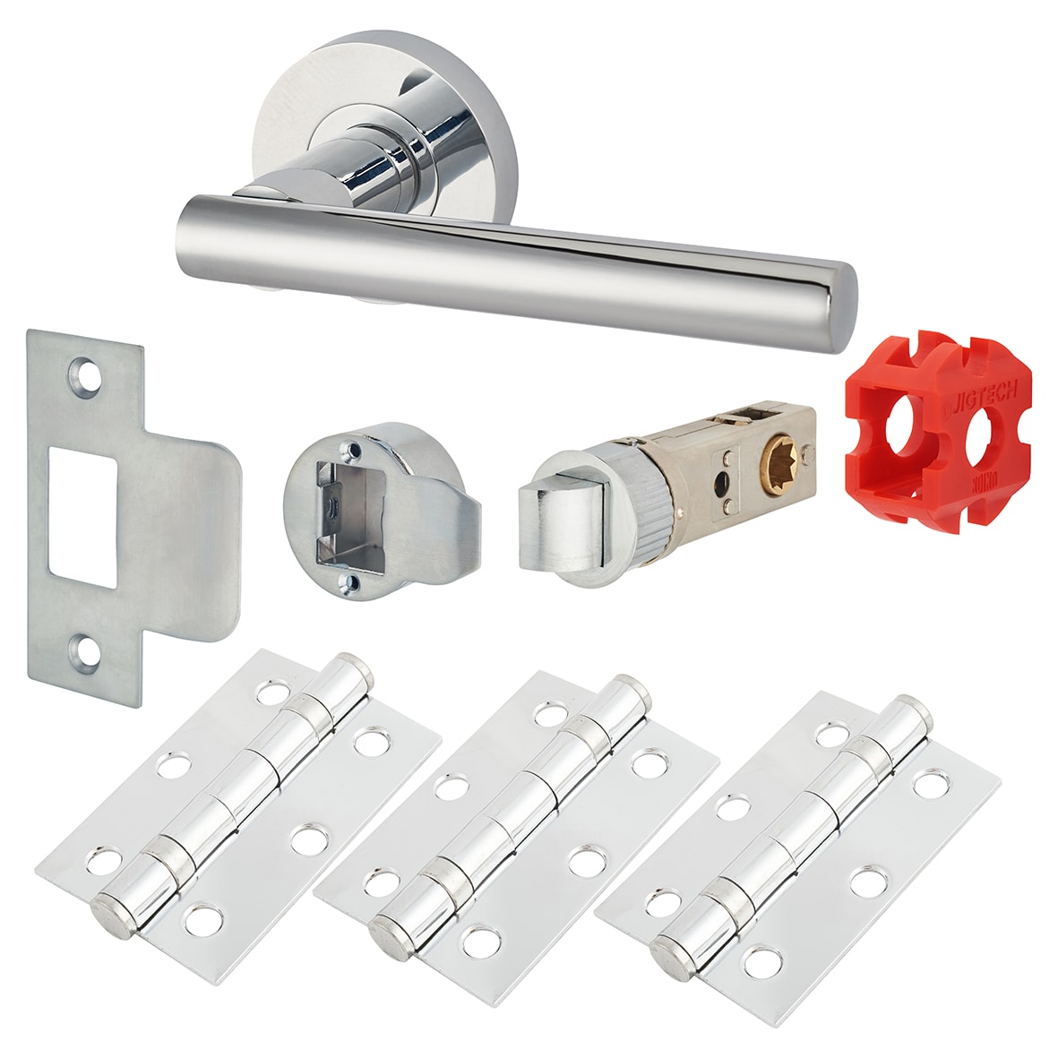 Polished Chrome Latch Door Handles on Rose Pack - Passage - Eden Range