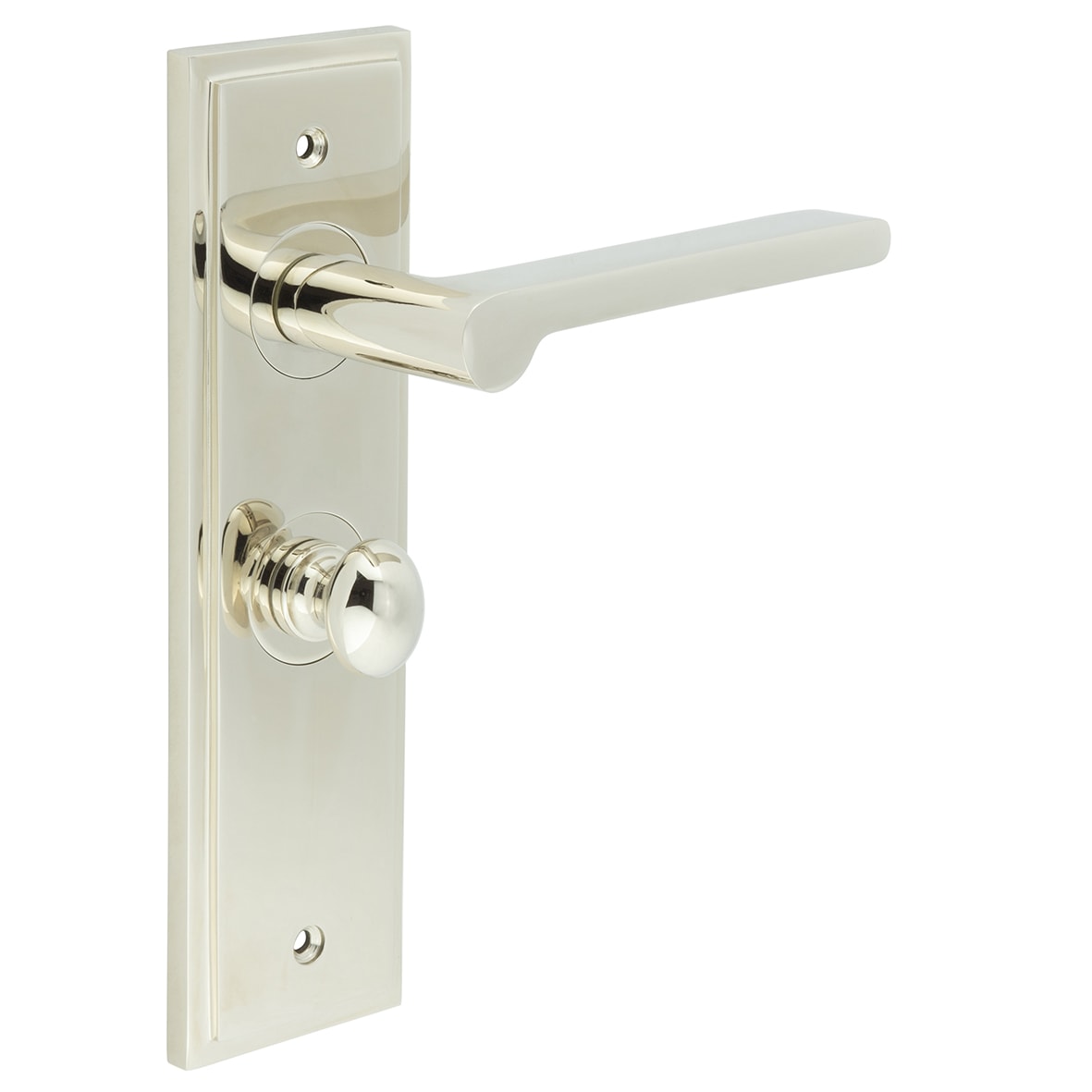Polished Nickel Fire Rated Bathroom Door Handles - Fitzrovia - Inner 1 - 200 x 55mm