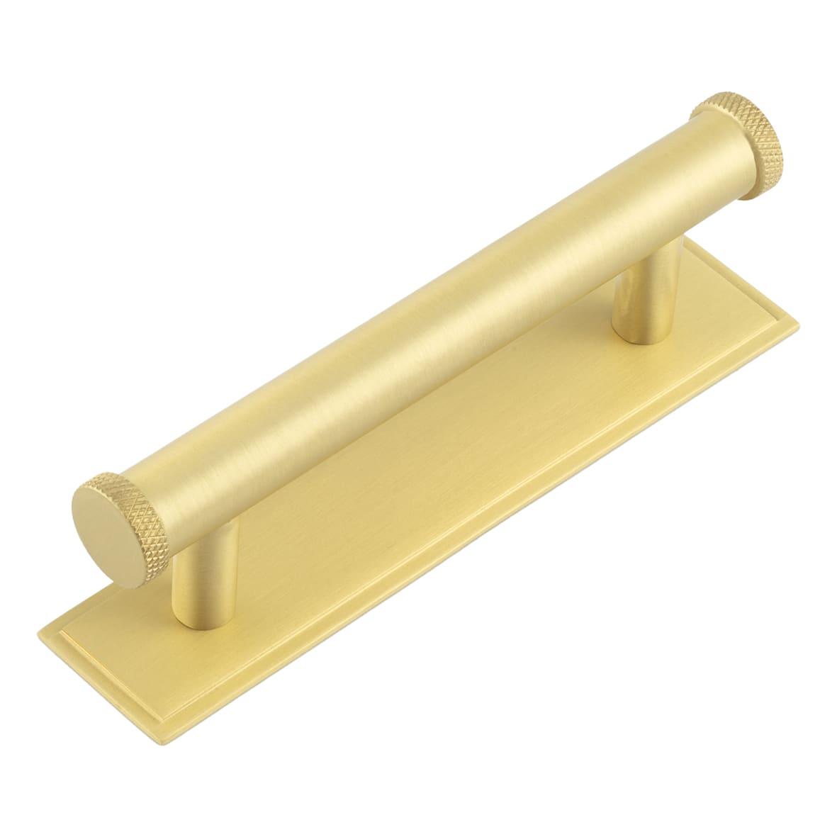 Wenlock 15mm Knurled T-Bar Cabinet Pull Handle on Stepped Backplate - 96mm c/c - Satin Brass