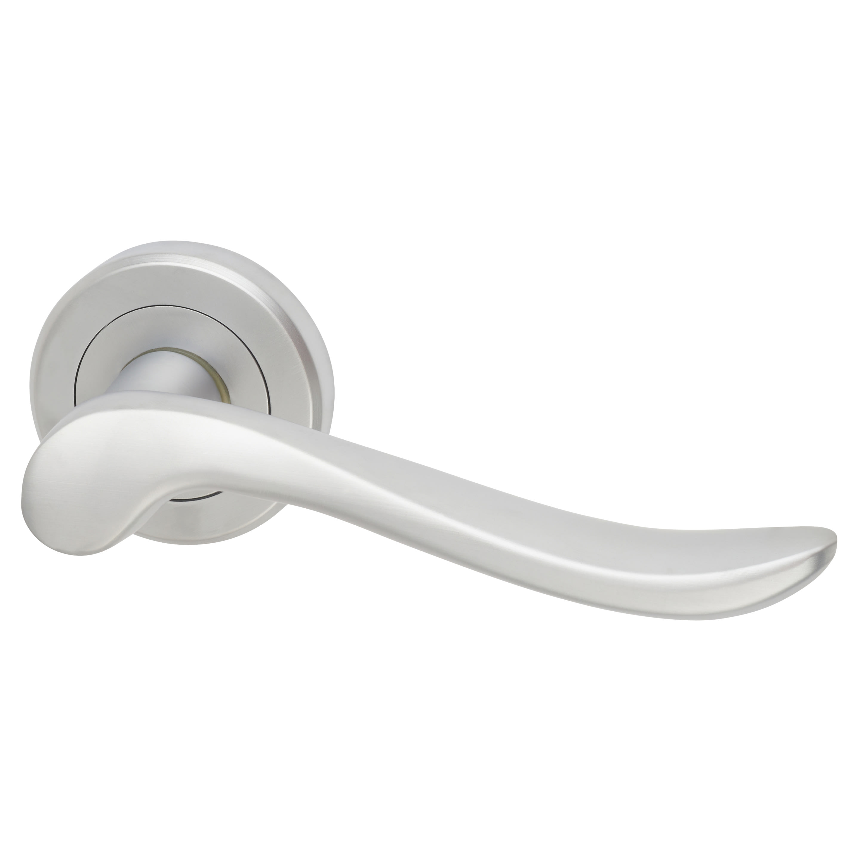 Brass Satin Chrome Scroll Door Handles on Round Rose - Verdun Range