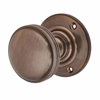 Antique Brass Rimmed Mortice Door Knob - 69mm Rose Diameter - Oxford Range