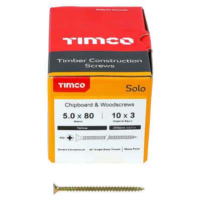 Solo Chippy Pozi Countersunk Wood Screws - 5.0 x 80mm - Yellow Zinc - Pack of 200