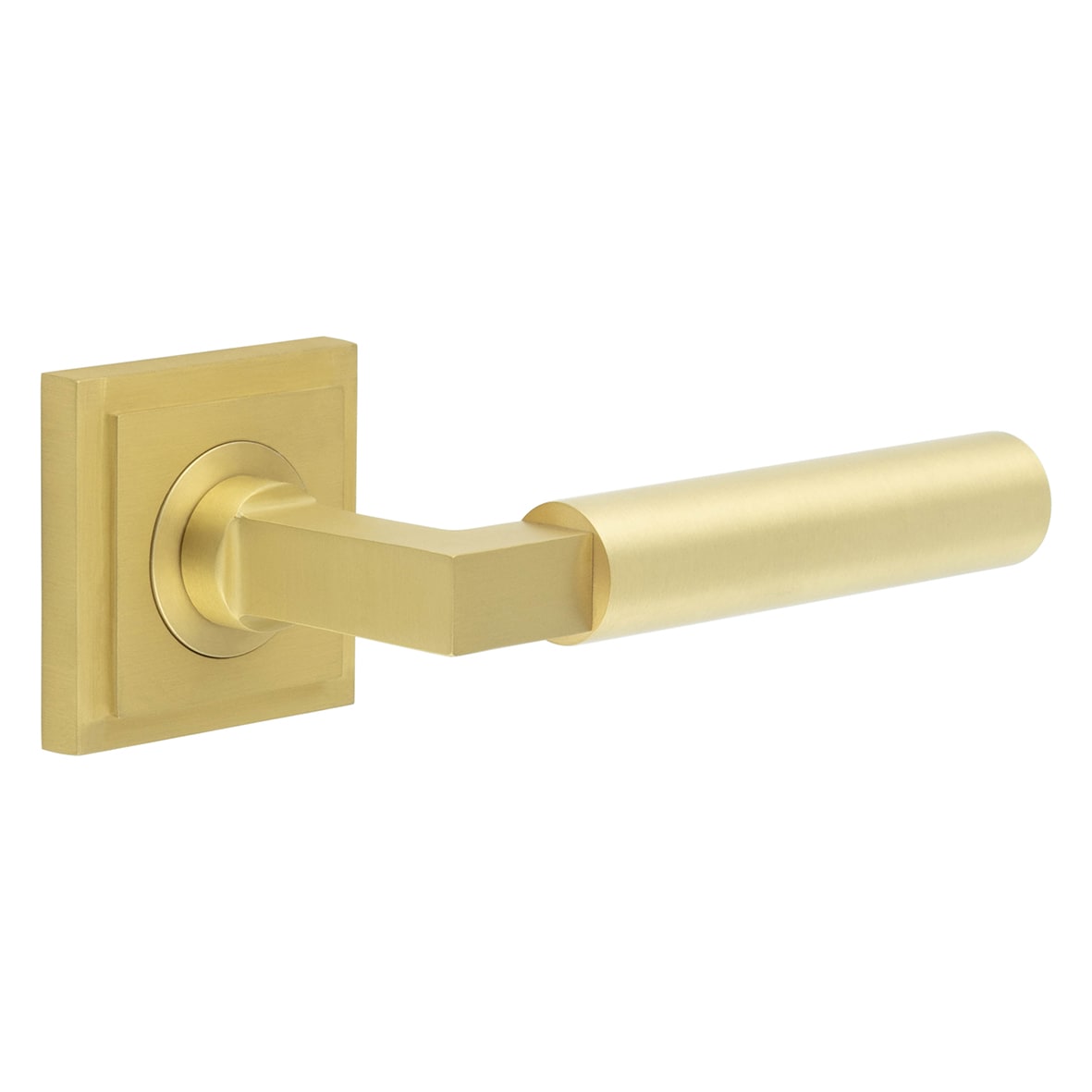Satin Brass Fire Rated Door Handles on Square Stepped Rose - Westminster Range