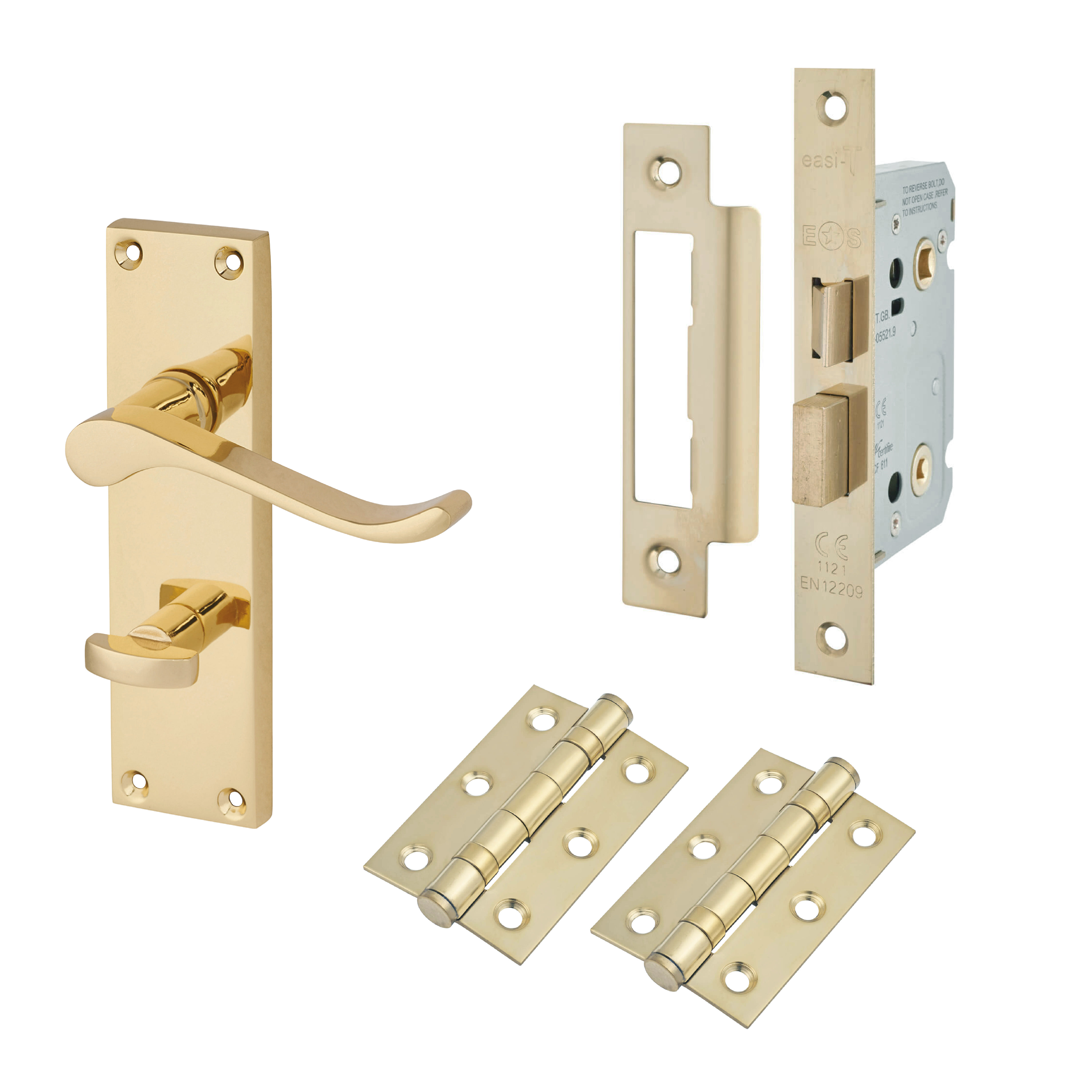 Polished Brass Budget Scroll Bathroom Lock Handles Pack - Mia Range