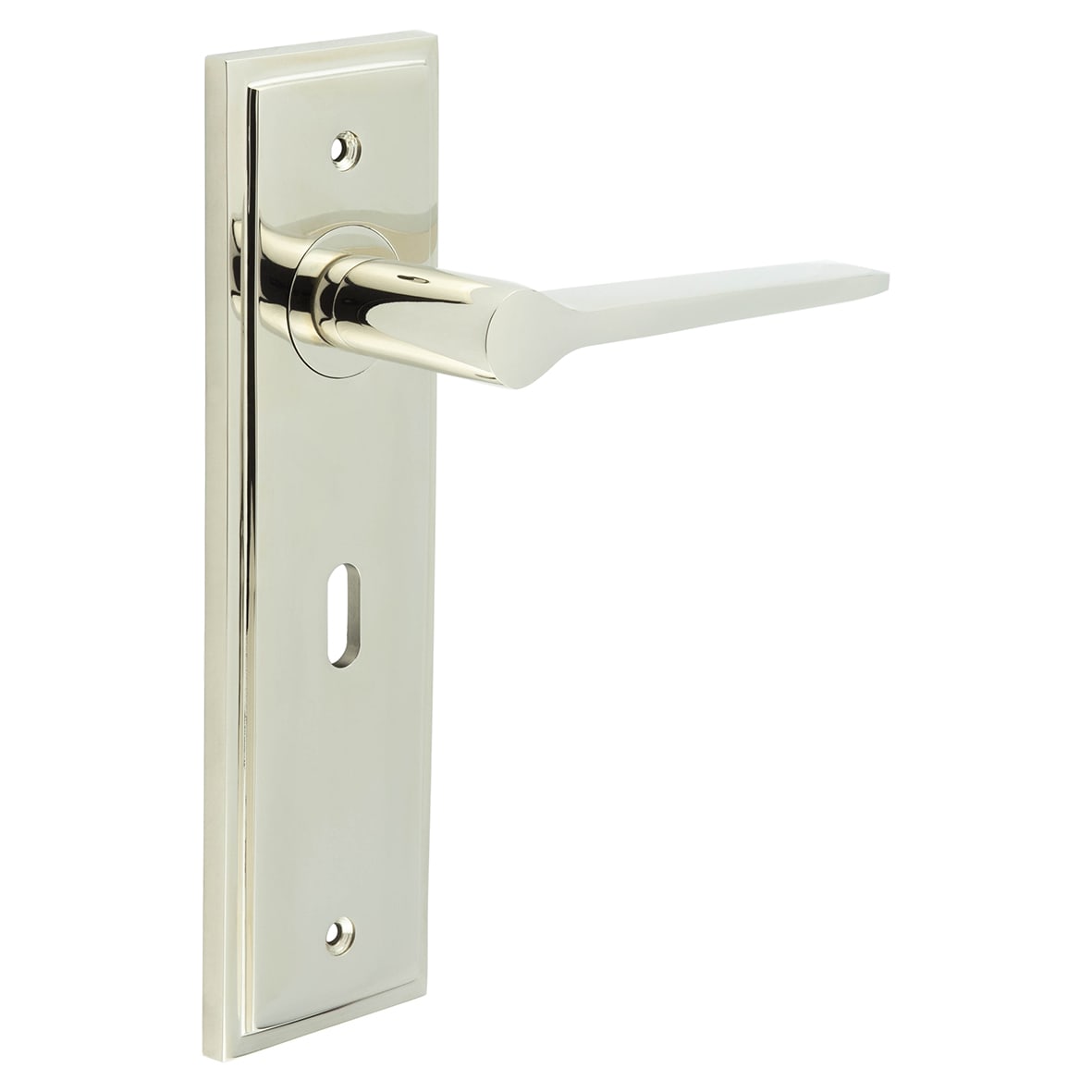 Polished Nickel Fire Rated Keyhole Lock Door Handles - Knightsbridge - 200 x 55mm