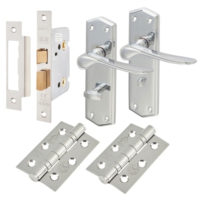 Polished Chrome Bathroom Lock Door Handles Pack - Rome Range