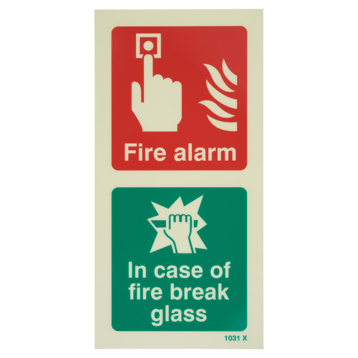 Photoluminescent In Case Of Fire Break Glass Sign - 200 x 100mm - Rigid Plastic