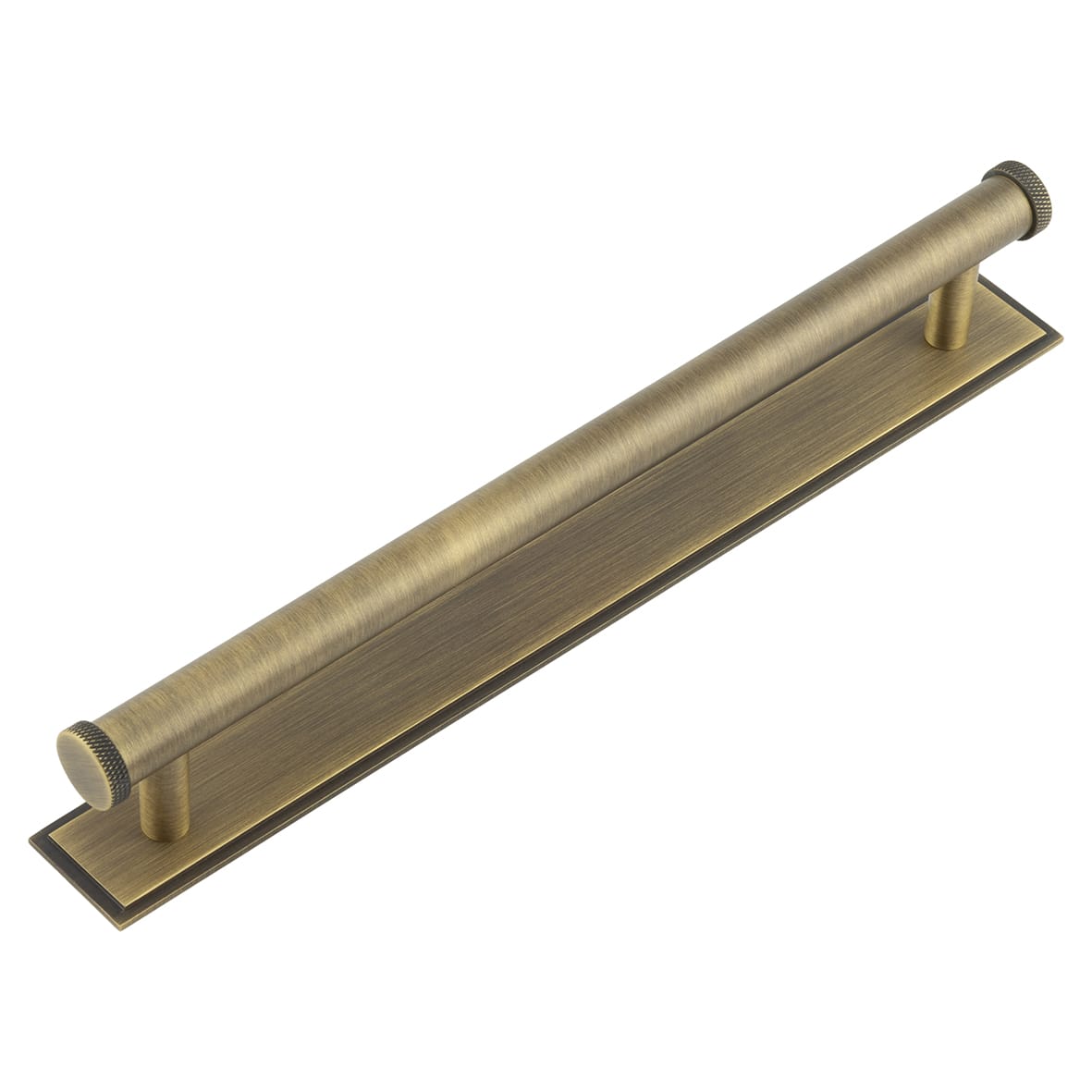 Wenlock 15mm Knurled T-Bar Cabinet Pull Handle on Stepped Backplate - 224mm c/c - Antique Brass