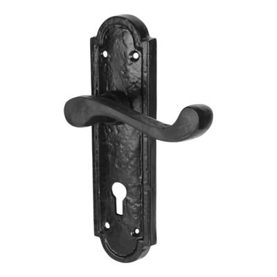 Antique Black Iron Scroll Keyhole Lock Door Handles - Turnberry Range - 170 x 45mm