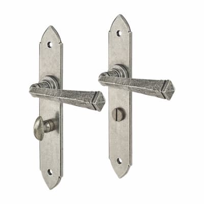 Pewter Gothic Bathroom Door Handles - Long Plate - 247 x 44mm
