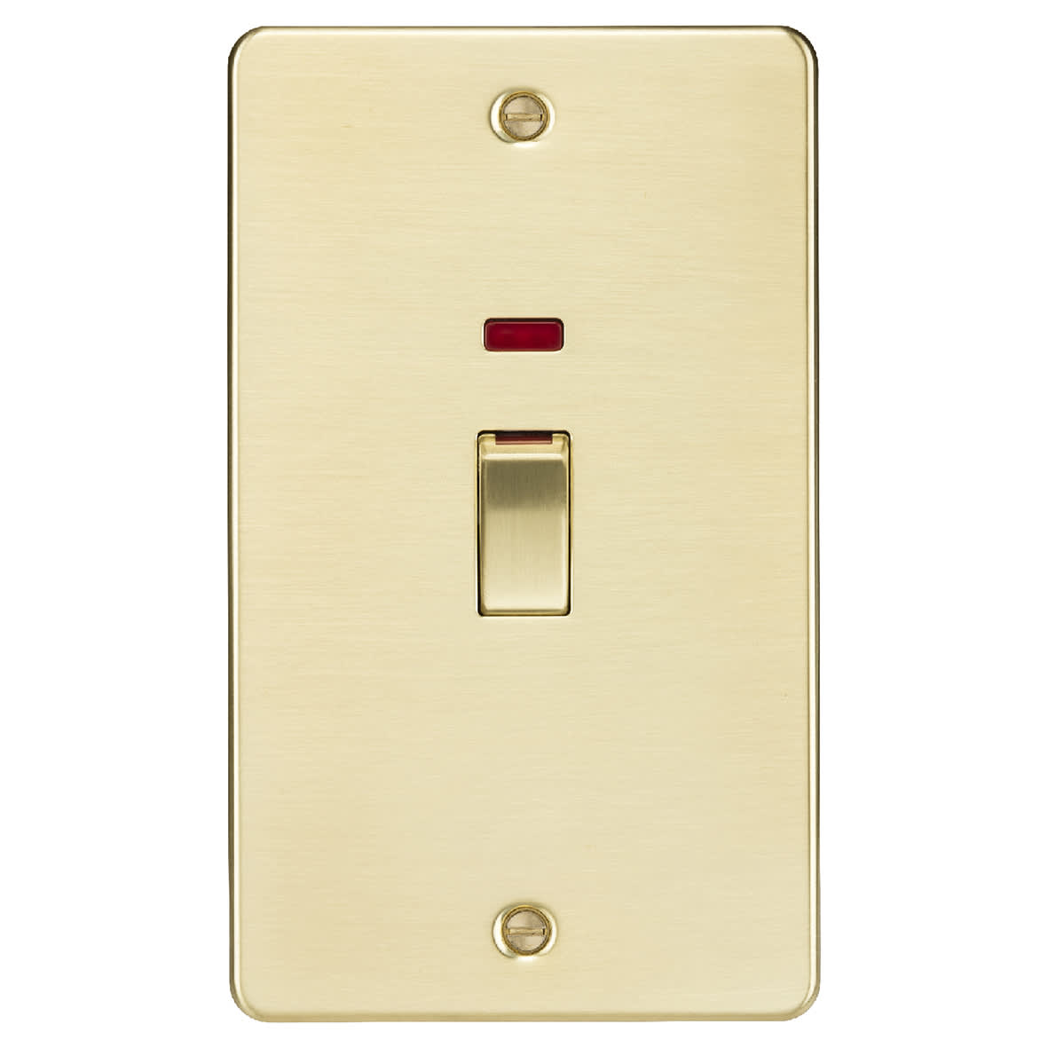45A 2 Gang Flat Plate Double Pole Cooker Switch with Neon - Brushed Brass