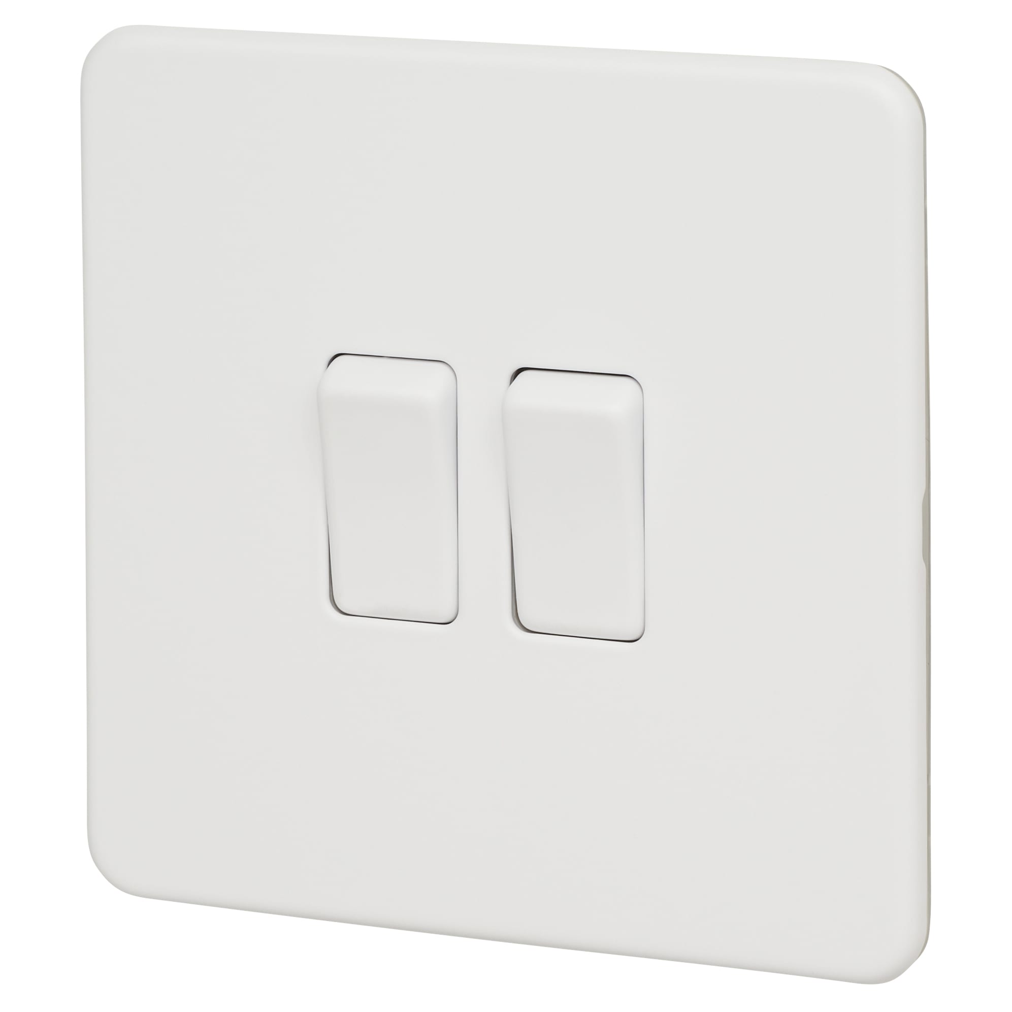 10AX 2 Gang 2 Way Screwless Flat Plate Light Switch - Matt White