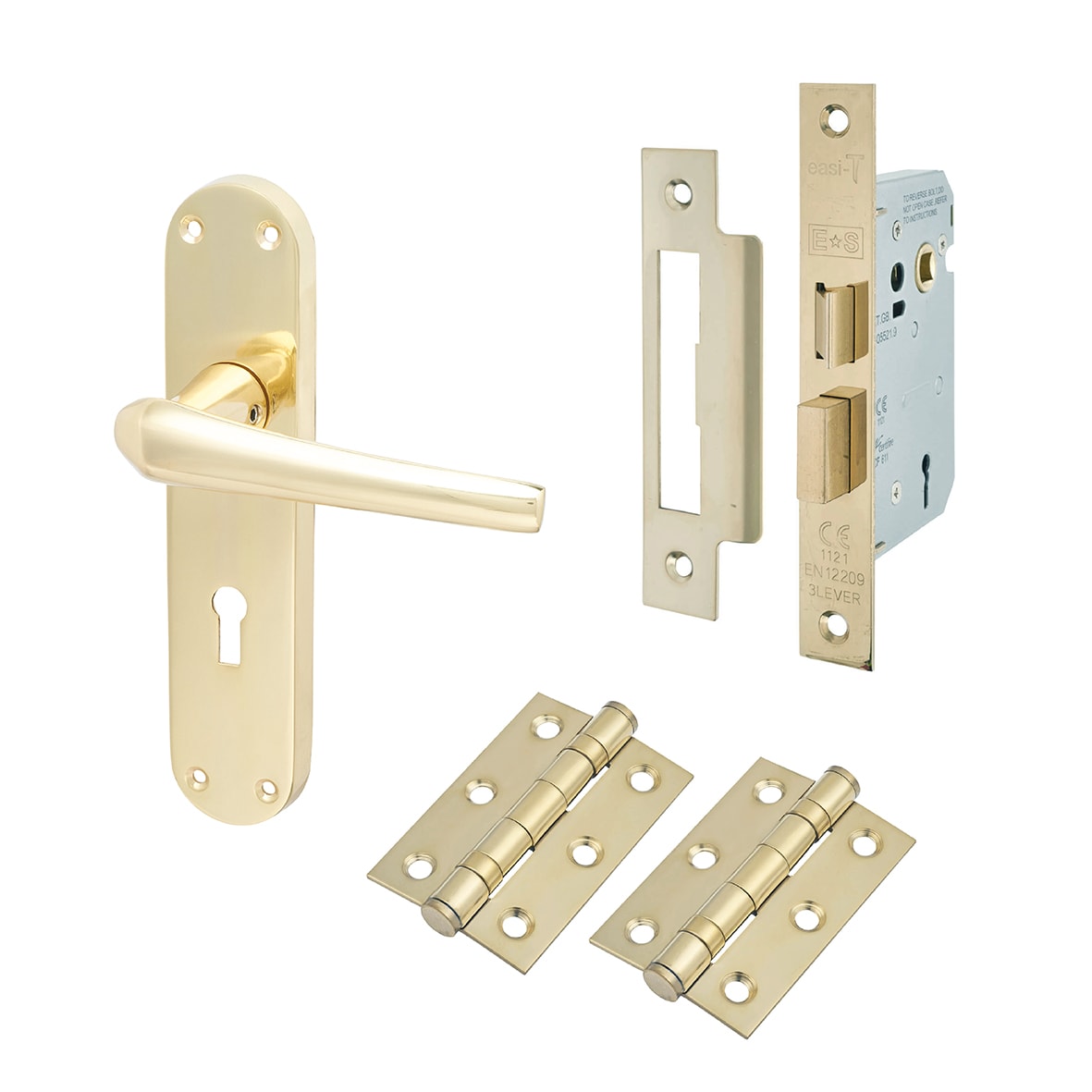 Polished Brass 3 Lever Sashlock Door Handles Pack - Naples Range