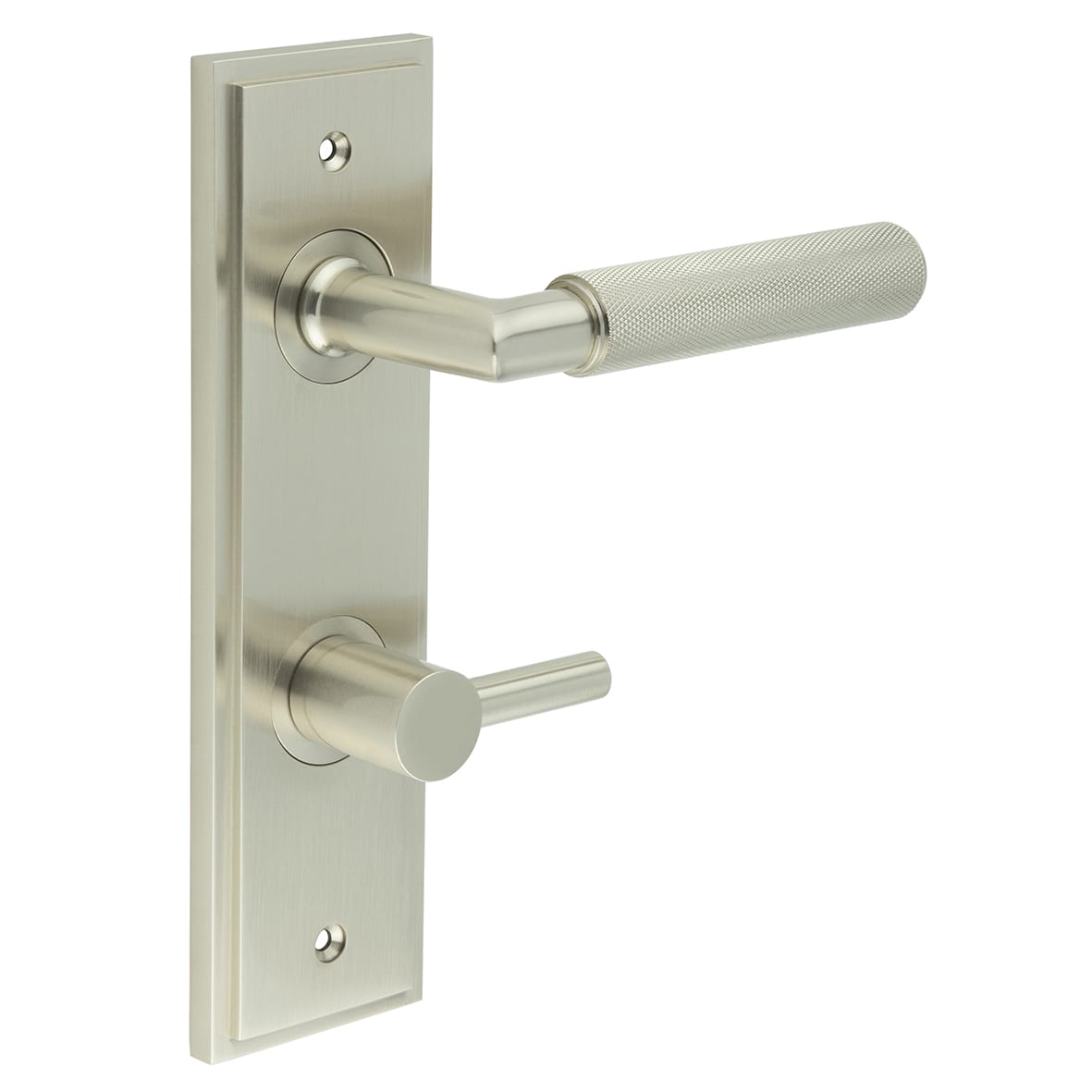 Satin Nickel Fire Rated DIN Bathroom Door Handles - Piccadilly - Inner 3 - 200 x 55mm