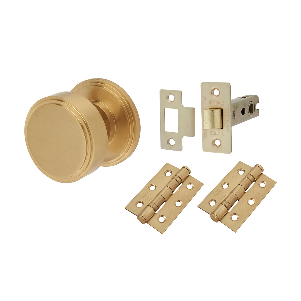 Satin Brass Mortice Door Knobs Pack - 62mm Rose Diameter - Riley Range