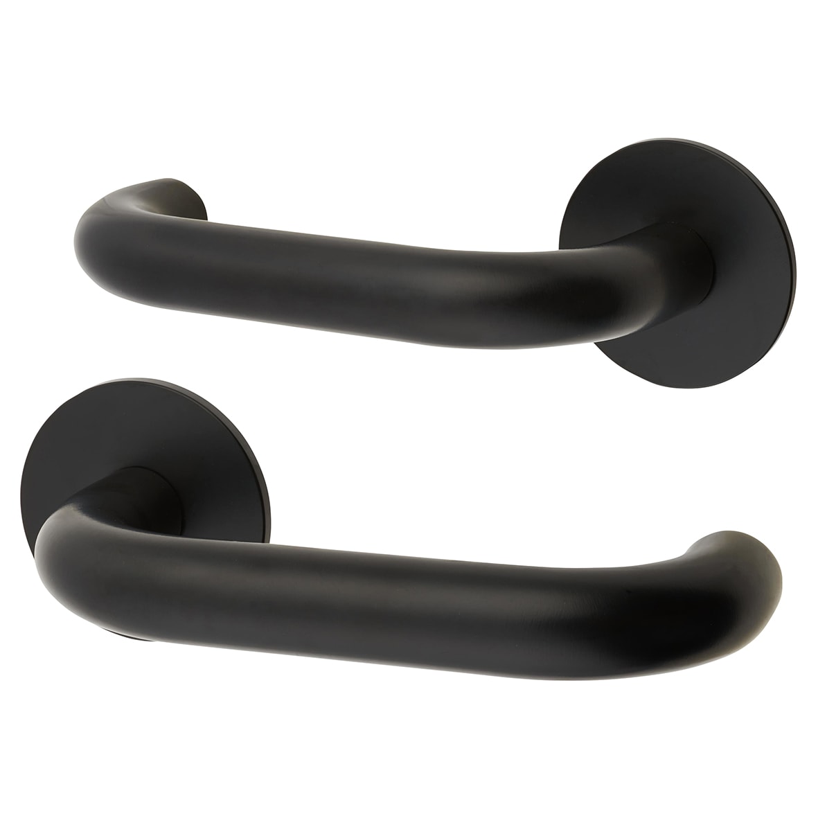 Matt Black Door Handles on Round Slim Rose - Schema Kurvig Range