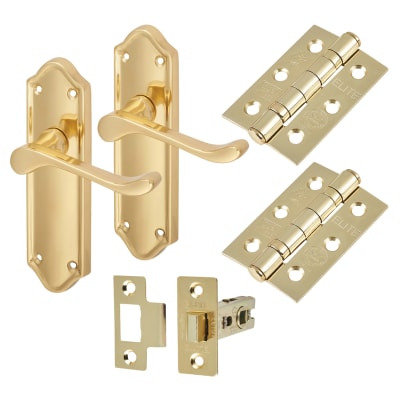 Polished Brass Scroll Latch Door Handles Pack - Ashmead Range