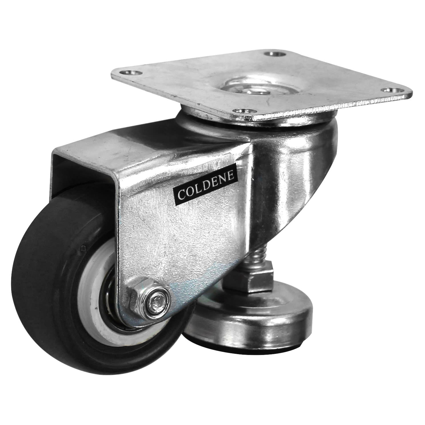 Heel Castor with Levelling Foot - Swivel - 50kg Max Weight - 40mm Diameter - Black