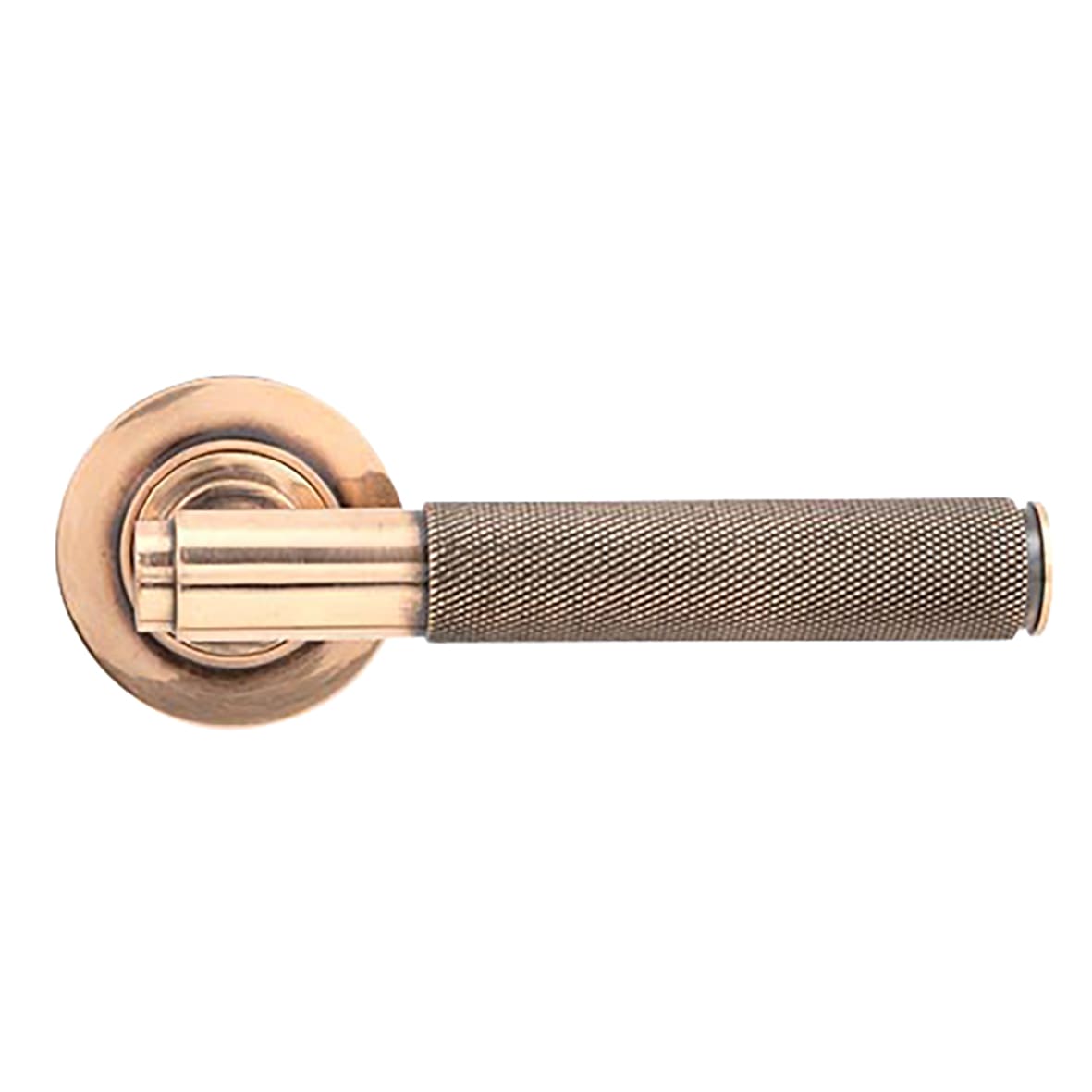 Polished Bronze Knurled Door Handles on Round Rose - Brompton Range