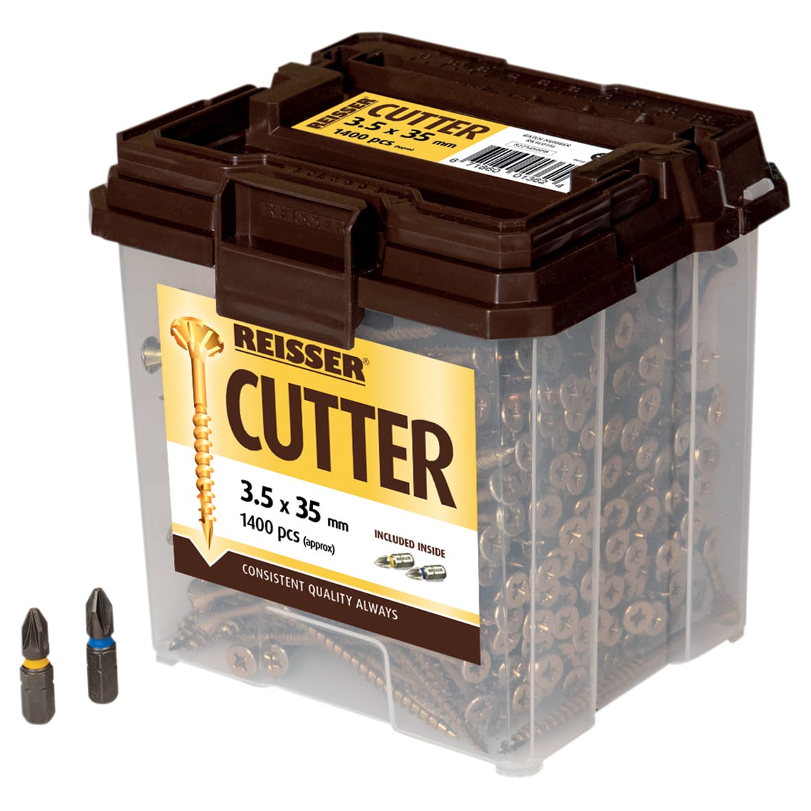 Cutter Pozi Countersunk Wood Screws Tub - 3.5 x 35mm - Yellow Zinc - Pack of 1400