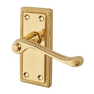 Polished Brass Budget Rope Edge Scroll Latch Door - Short Plate - Mia Range - 105 x 48mm